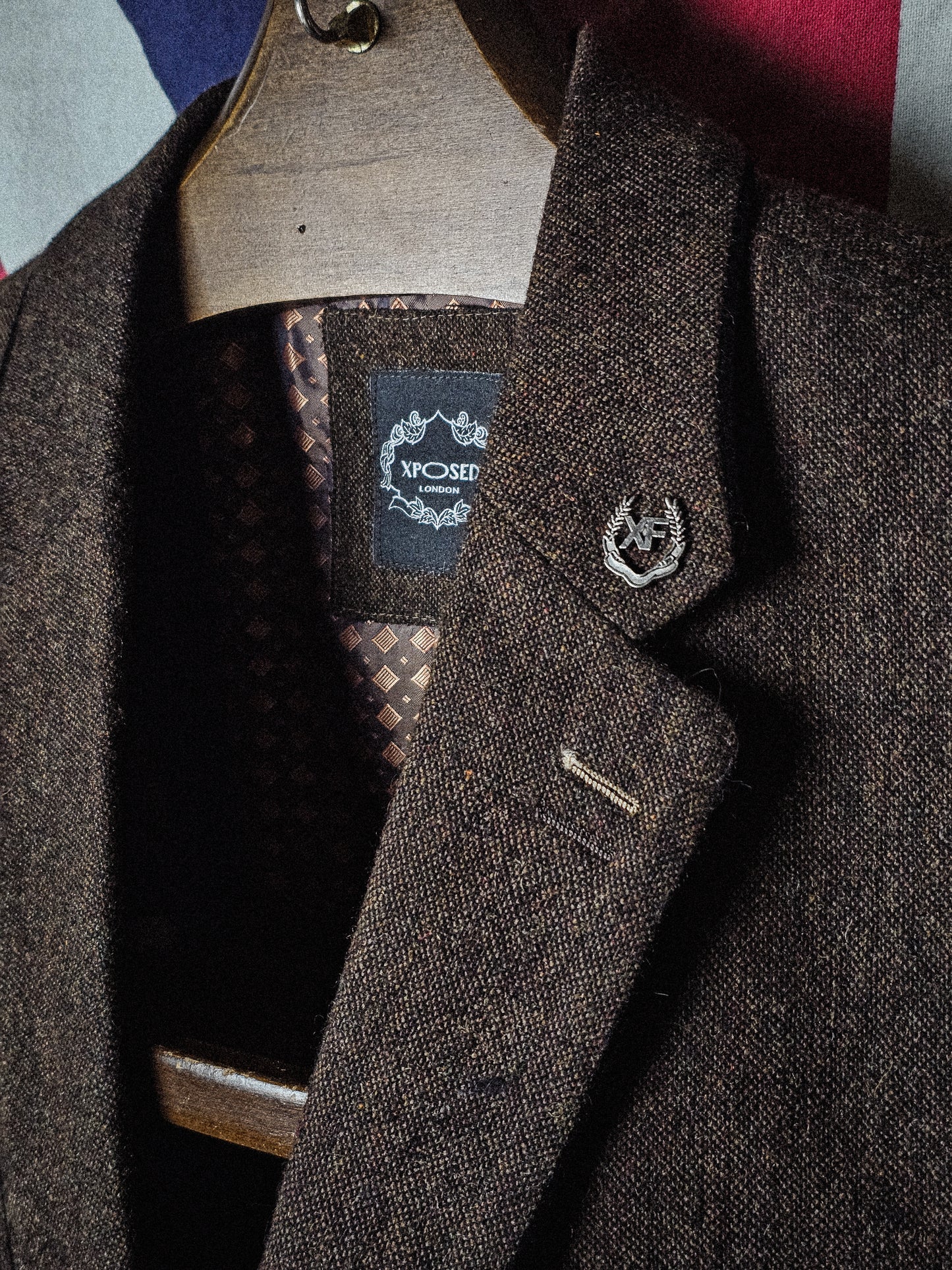 XPosed London Tweed Sport Coat Jacket Vintage Velvet Sz 44R