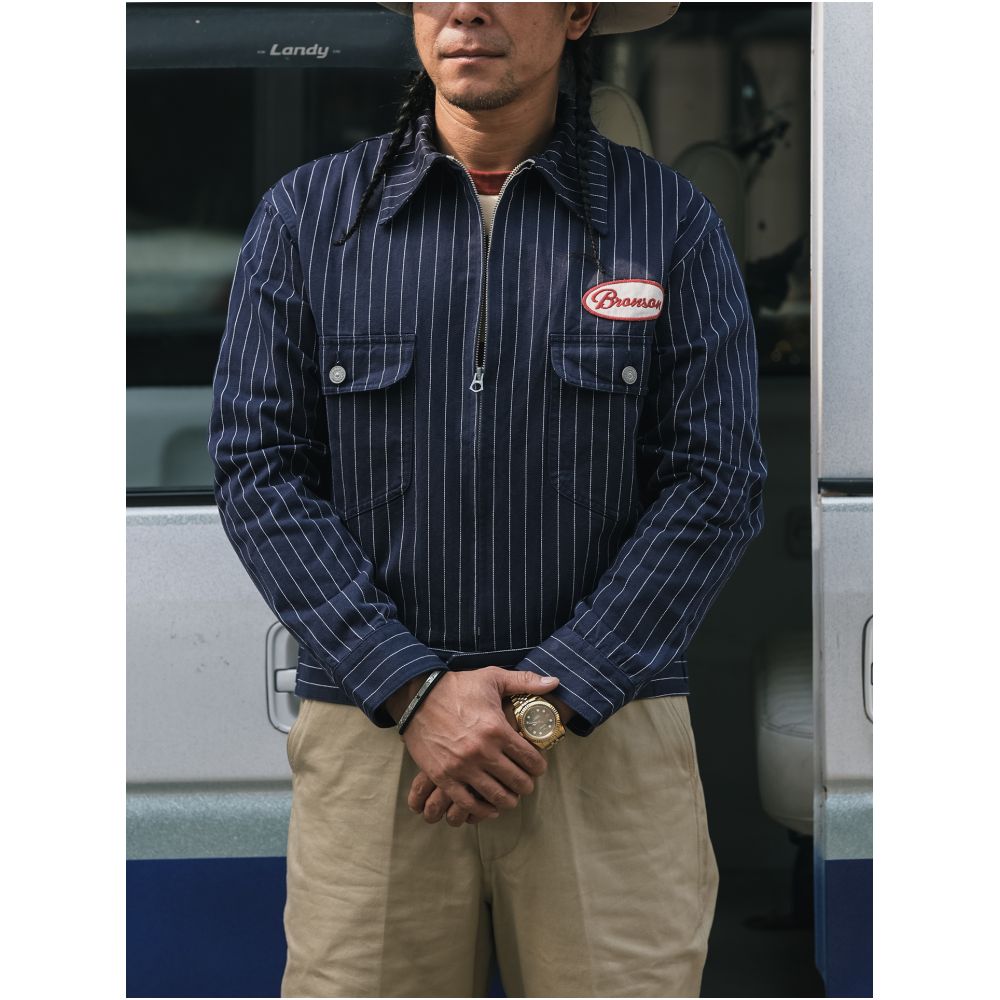 Bulldog BRONSON mechanic cola striped short retro workwear jacket motorcycle khaki jacket image 0