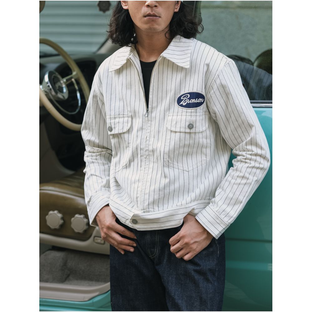 Bulldog BRONSON mechanic cola striped short retro workwear jacket motorcycle khaki jacket image 1