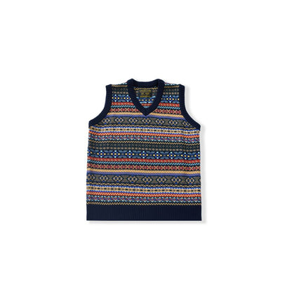 OKONKWO British Retro Fair Isle Pattern Base Vest Wool Blend V Neck Wool Vest image 6
