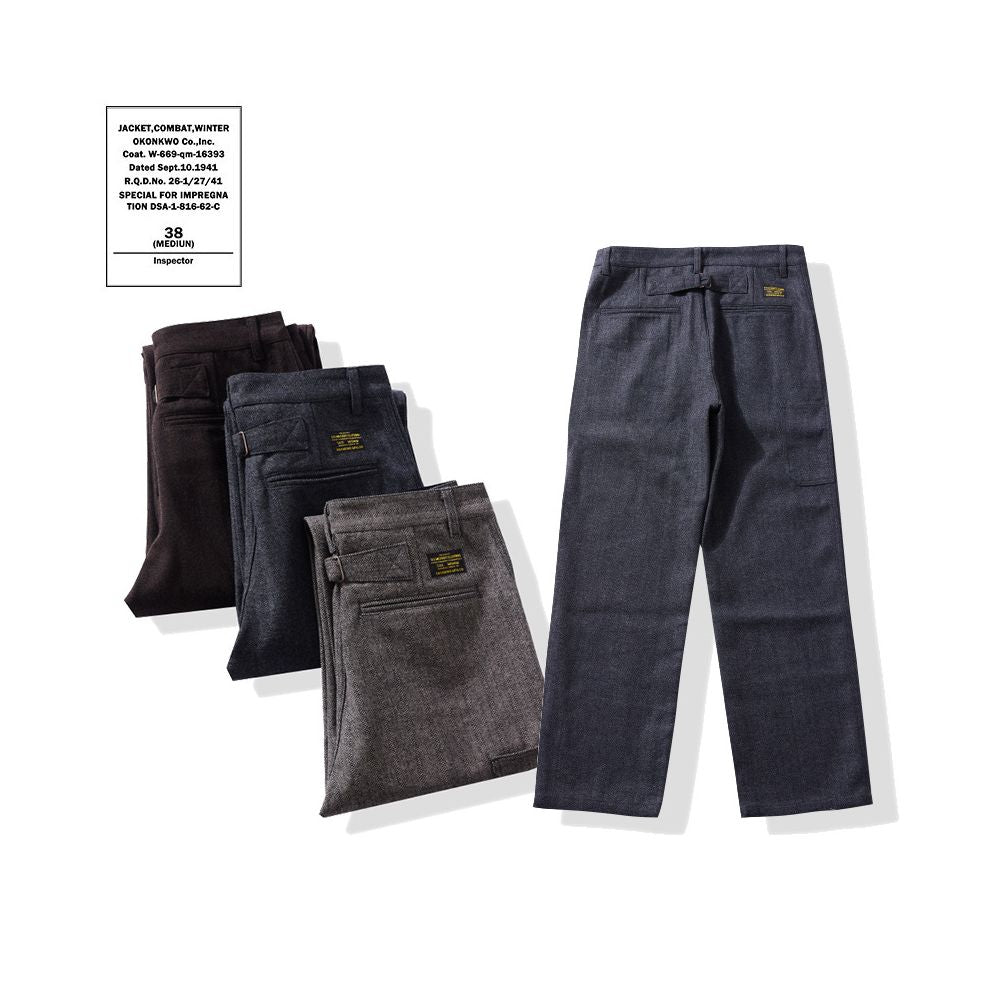 OKONKWO Light Business Men s Retro Herringbone Wool Trousers Thickened Multi Pocket Cargo Casual Trousers image 0