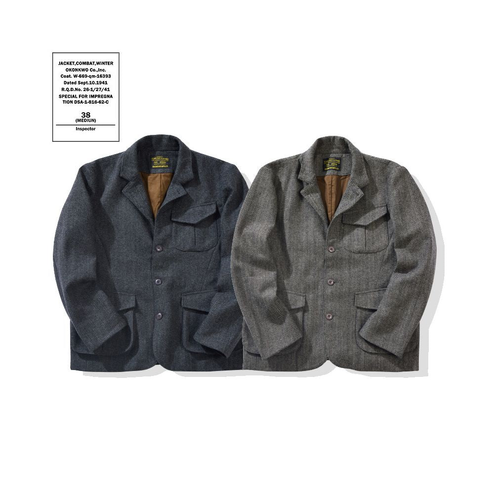 OKONKWO Retro Herringbone Thick Wool Jacket Casual Suit Nissan Leather Jacket with Stand Up Collar image 0