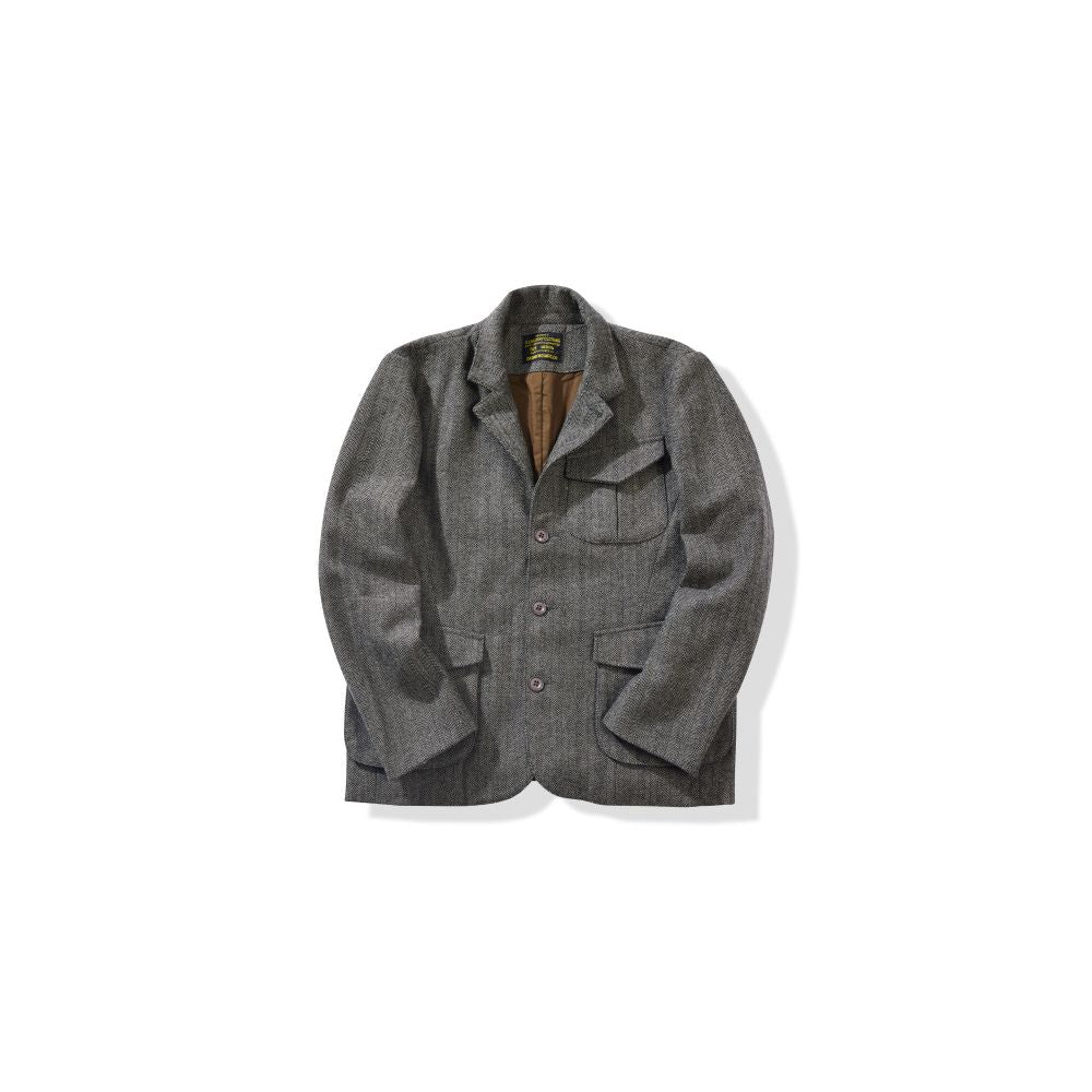 OKONKWO Retro Herringbone Thick Wool Jacket Casual Suit Nissan Leather Jacket with Stand Up Collar