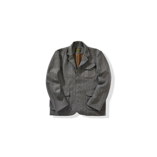 OKONKWO Retro Herringbone Thick Wool Jacket Casual Suit Nissan Leather Jacket with Stand Up Collar