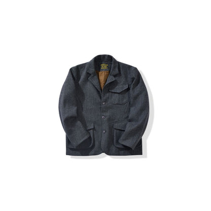 OKONKWO Retro Herringbone Thick Wool Jacket Casual Suit Nissan Leather Jacket with Stand Up Collar image 3