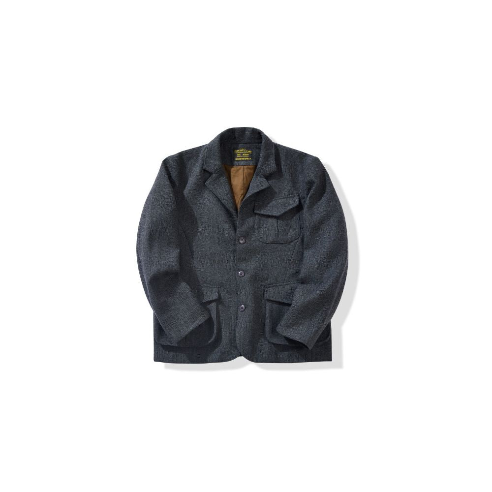 OKONKWO Retro Herringbone Thick Wool Jacket Casual Suit Nissan Leather Jacket with Stand Up Collar image 12