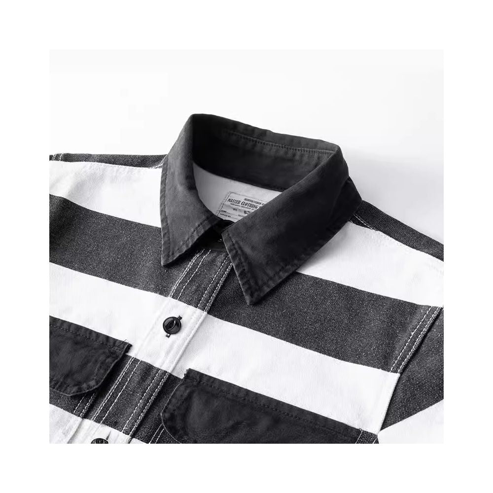 OKONKWO 16oz Heavyweight Prisoner Striped Jacket Thick Canvas Motorcycle Jacket Outerwear Americana image 2