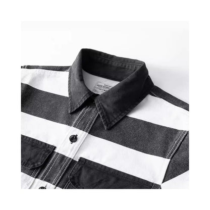 OKONKWO 16oz Heavyweight Prisoner Striped Jacket Thick Canvas Motorcycle Jacket Outerwear Americana image 2