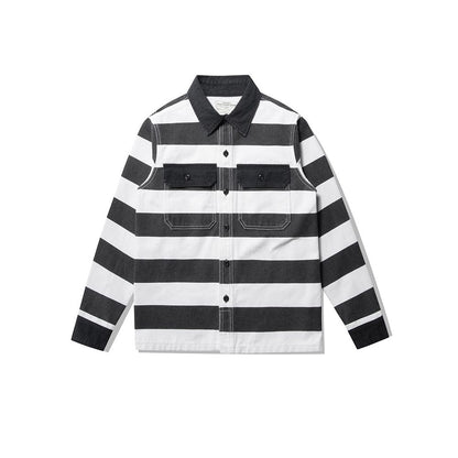 Retro Prison Stripe Biker Jacket