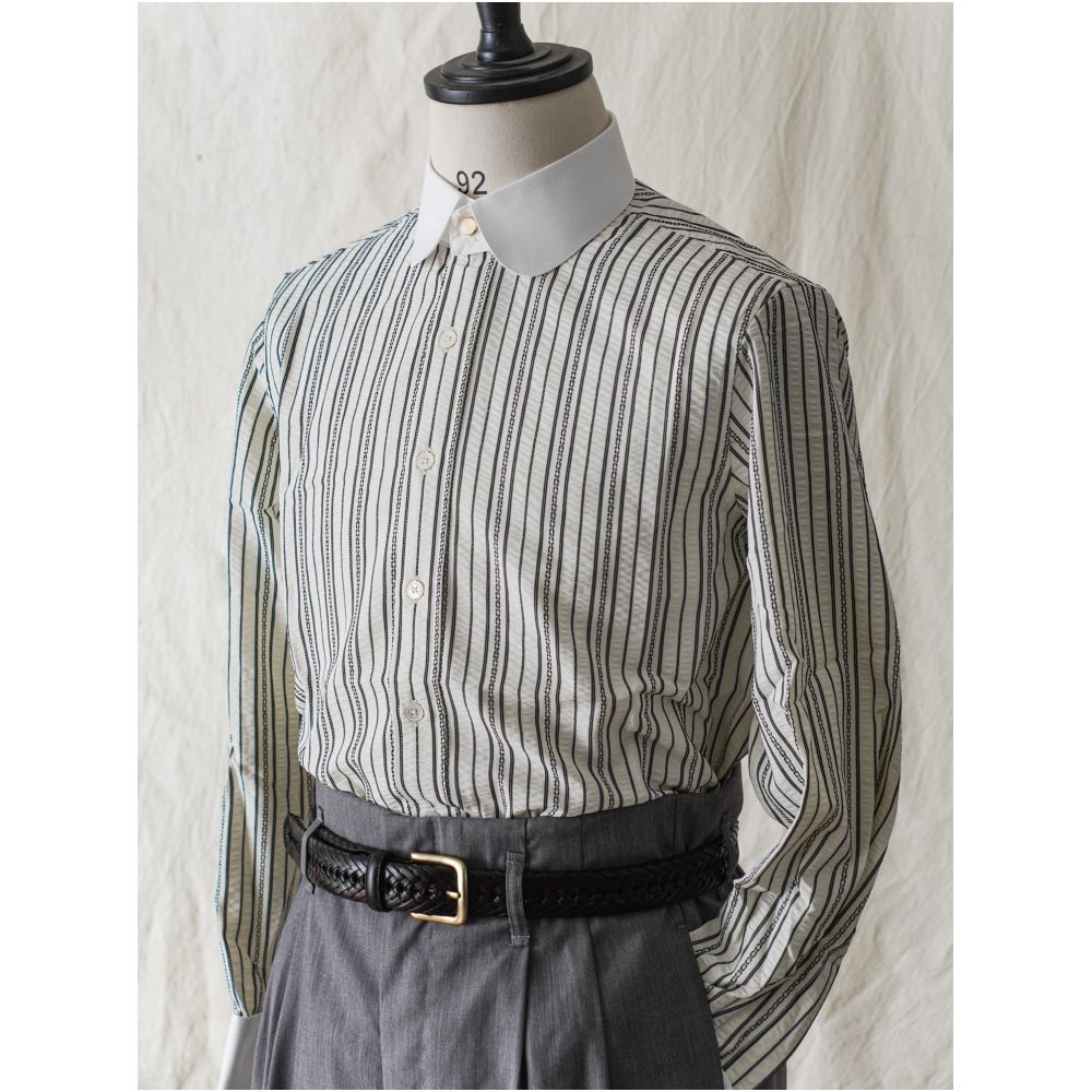 Seersucker Detachable Collar Shirt