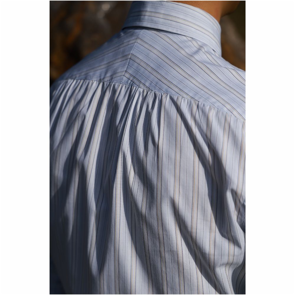 UGENTLE Men s Shirt Pure Cotton Sicilian Stripes Italian Retro Style Godfather Collar Long Sleeve image 16