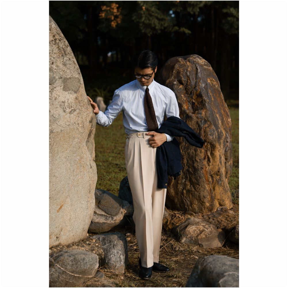 UGENTLE Men s Shirt Pure Cotton Sicilian Stripes Italian Retro Style Godfather Collar Long Sleeve image 18