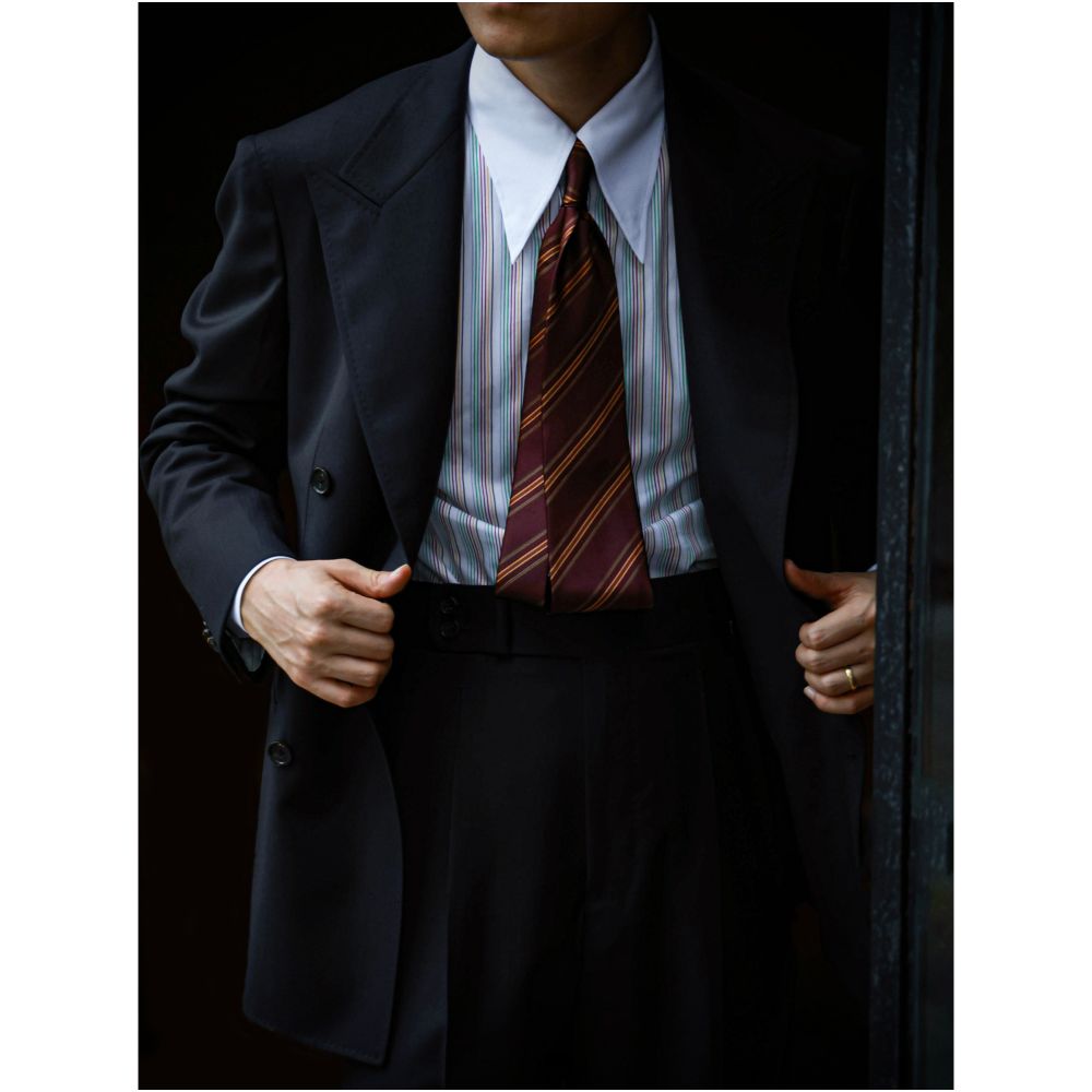 UG Men s Handmade Three Step Series Godfather Color blocked Collar Capri Stripe Long Pointed Collar Long Sleeve Gentleman s Shirt image 3