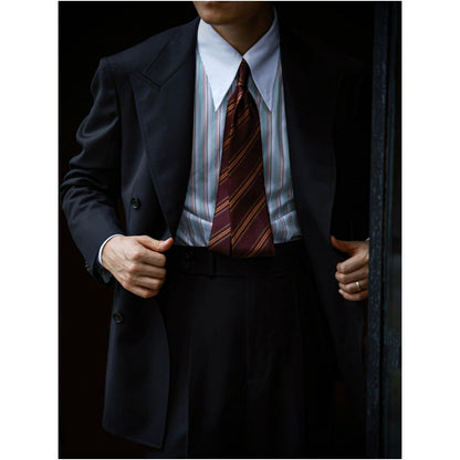 UG Men s Handmade Three Step Series Godfather Color blocked Collar Capri Stripe Long Pointed Collar Long Sleeve Gentleman s Shirt image 3