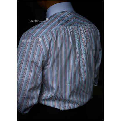 UG Men s Handmade Three Step Series Godfather Color blocked Collar Capri Stripe Long Pointed Collar Long Sleeve Gentleman s Shirt image 5