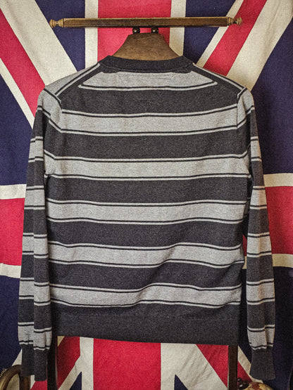 Men's Tommy Hilfiger Stripe Preppy Sweater Jumper Grey Small S