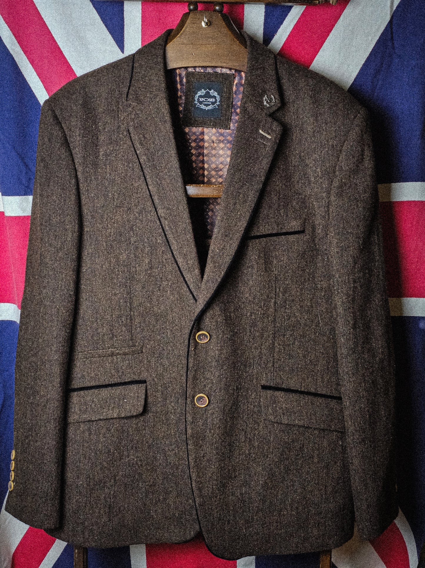XPosed London Tweed Sport Coat Jacket Vintage Velvet Sz 44R