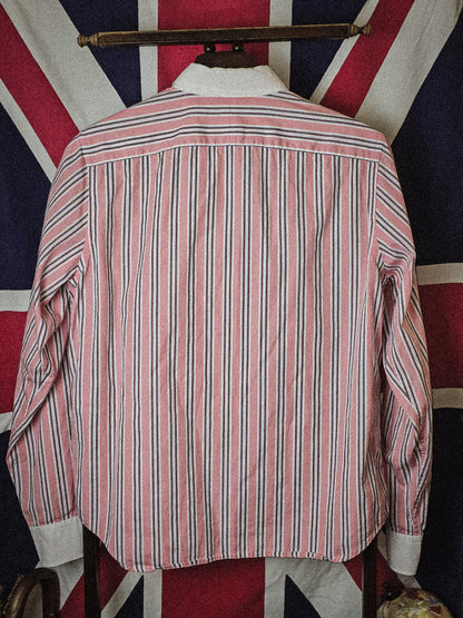 Lauren Ralph Lauren Button Up Shirt Women's Pink Stripe Preppy Contrast Collar