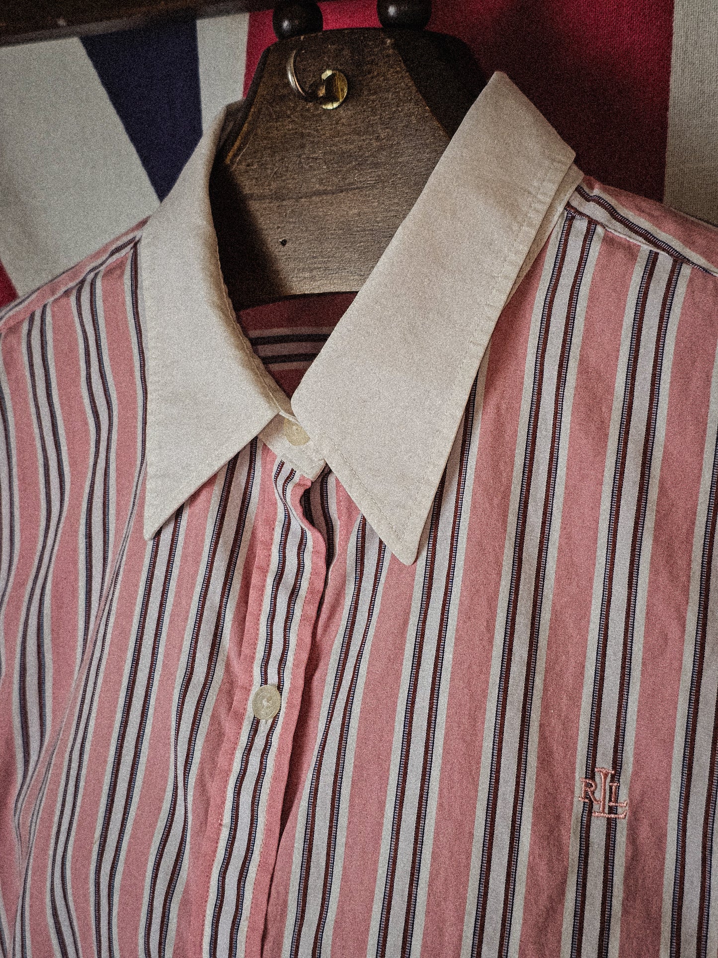 Lauren Ralph Lauren Button Up Shirt Women's Pink Stripe Preppy Contrast Collar