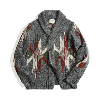 Grey Navajo Shawl Cardigan – Retro American Leisure Style