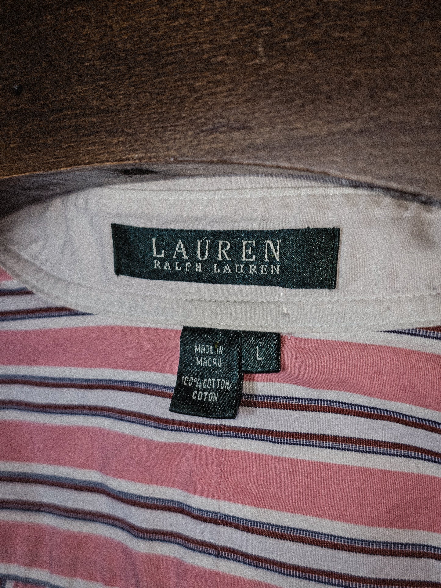 Lauren Ralph Lauren Button Up Shirt Women's Pink Stripe Preppy Contrast Collar